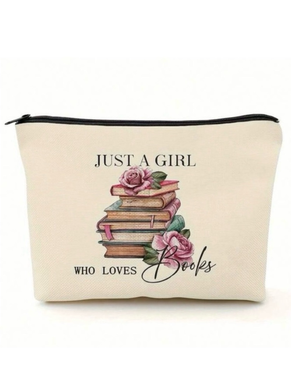 Just a Girl Who Loves Books Makeup Bag Cosmetic Pouch Book Lover Gift NWOT